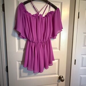 DO+BE Pink and Purple Flutter Sleeve Ruffled Blouse